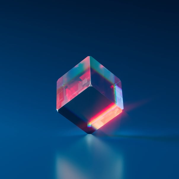 shiny cube balancing on corner